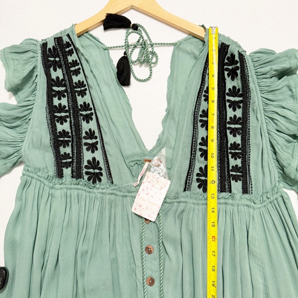 Free People Sage Green Embroidered V-Neck Maxi Dress - Picture 11 of 15